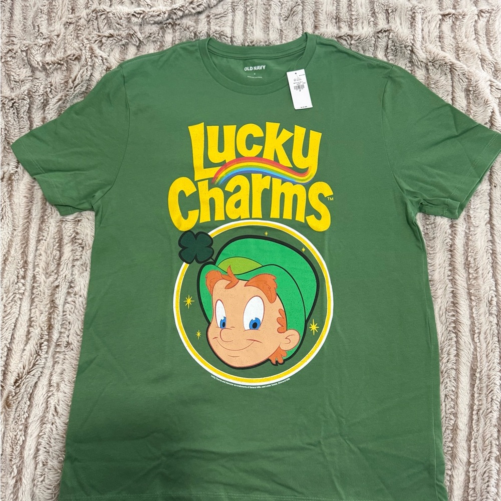 Old Navy Green Tee with Yellow 'Lucky Charms' Graphic